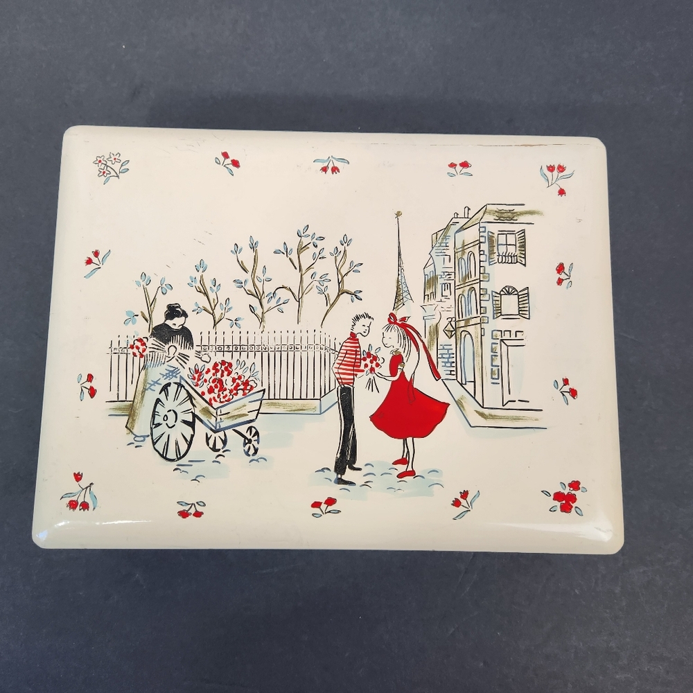 VTG Earl Bernard Jewelry Box Hand Painted Japan Paris Street Scene 7 x 9.5